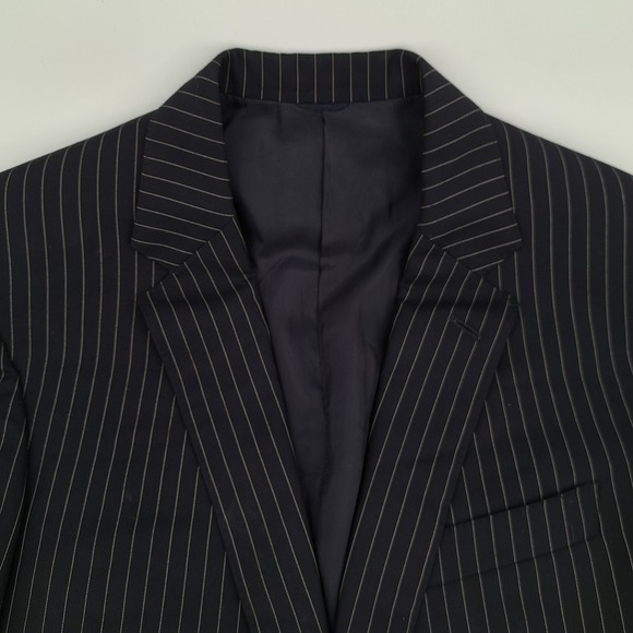 Leonard Logsdail Mens 38L Navy Blue Pinstripe 2 Piece Suit 31x31 Bespoke Style - Picture 3 of 16